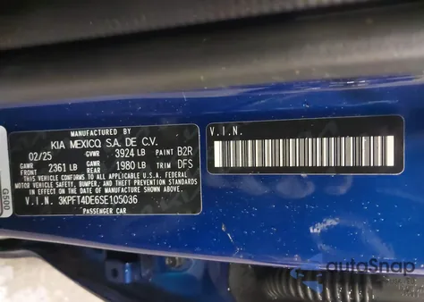 2025 Kia K4 Lxs z USA, uszkodzony, nr VIN 3KPFT4DE6SE105036